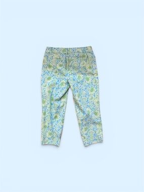 Talbots Perfect Crop Pants Green Blue Yellow Floral Print Capri Size 4 Petite